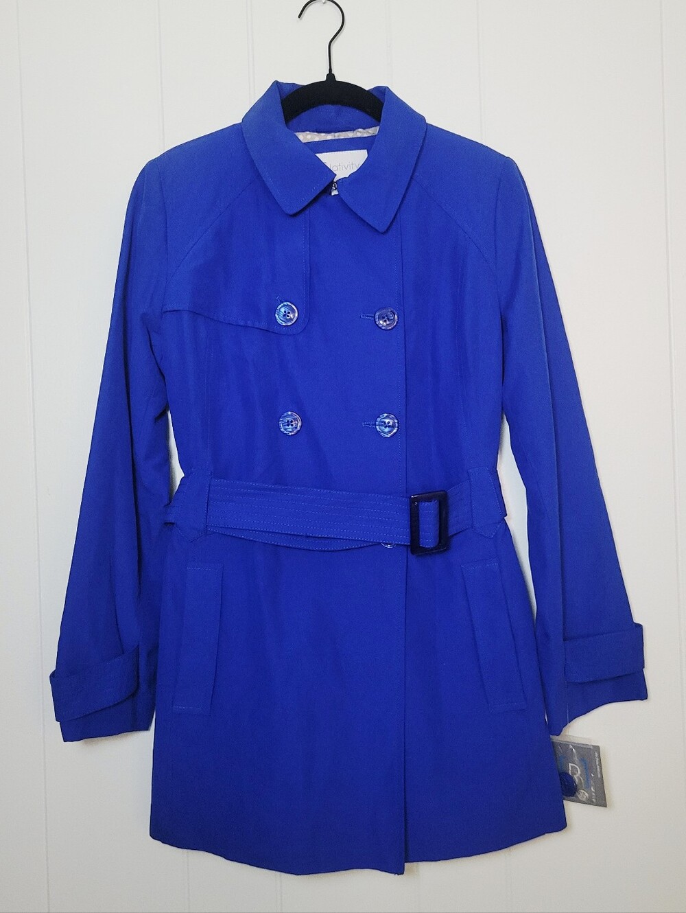 NWT Relativity Jacket Double Breasted Belted Royal Blue Coat Cotton Blend SM